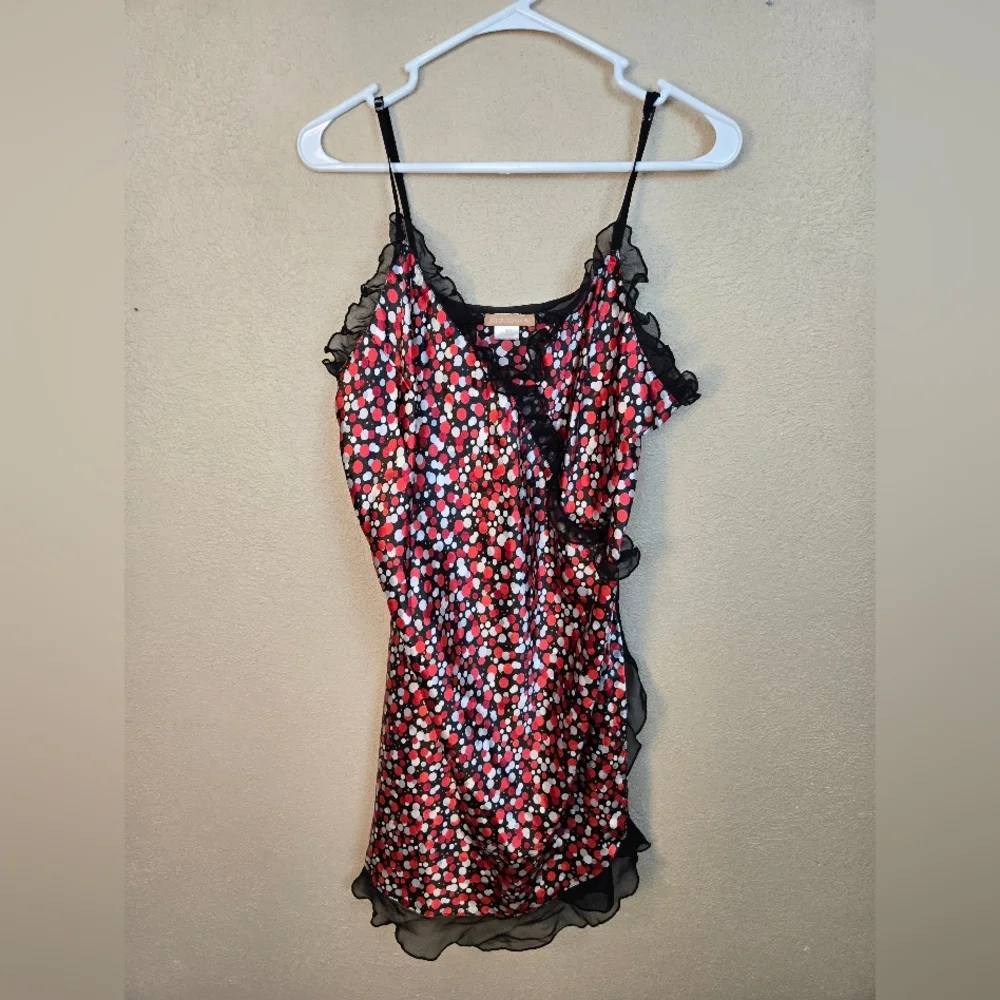 Sensara Red Black Dots Satin Chemise with Lace Ruffles 1X (6211)